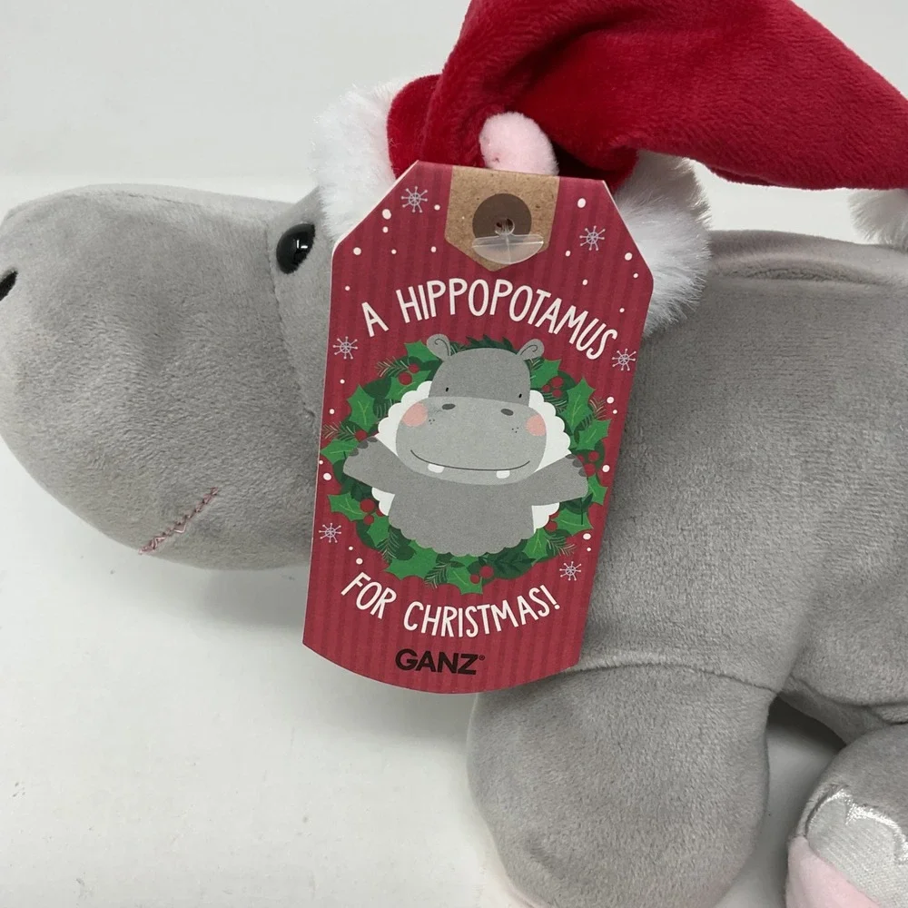 Ganz Gray Hippo Stuffed Plush Santa Hat I Want a Hippopotamus for Christmas